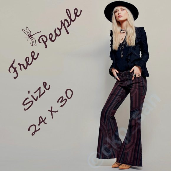 Free People Denim - Free People Eve Printed Corduroy Flares Size 24